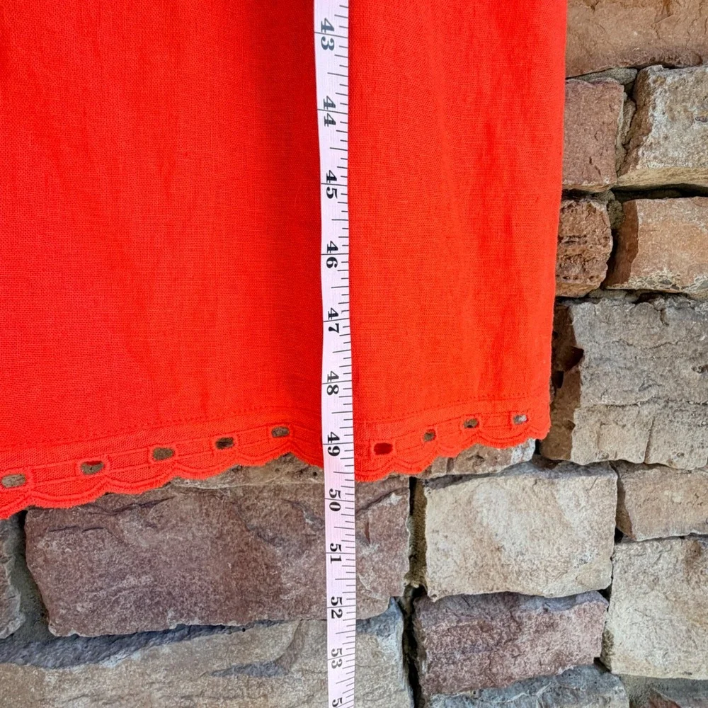 Gap L Linen Blend Orange Eyelet Trim Maxi Slip Dress Coastal Cottage Vacation - Picture 14 of 14